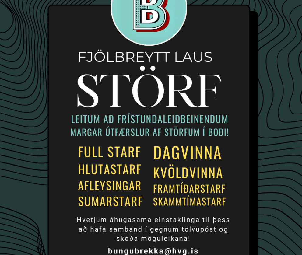 Frístundamiðstöðin Bungubrekka auglýsir eftir einstaklingum í fjölbreytt störf frístundaleiðbeinanda…