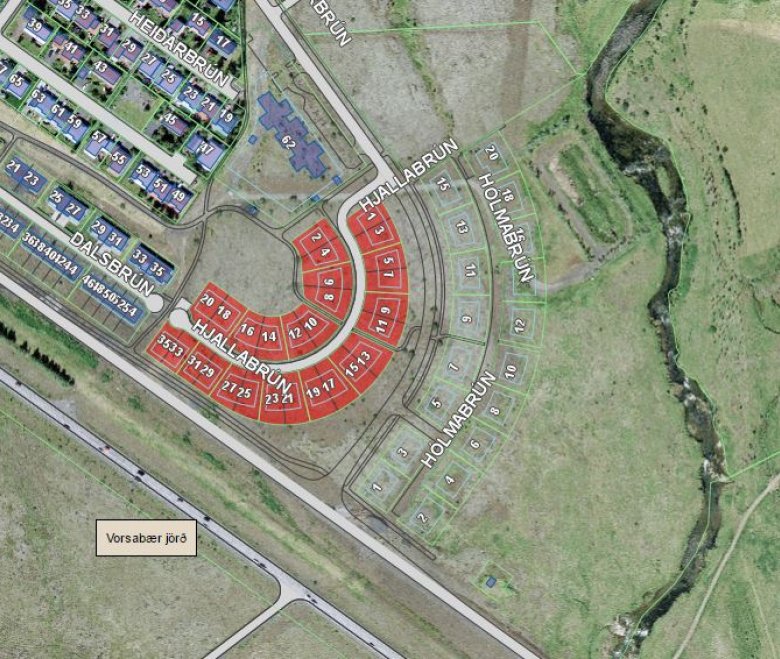 14 lóðum úthlutað við Hjallabrún