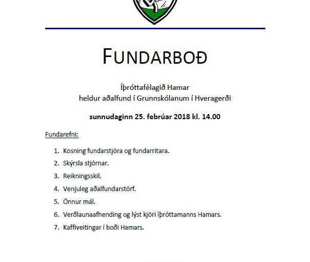 Aðalfundur Íþróttafélagsins Hamars