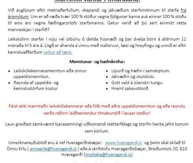 Starfsfólk vantar á Undraland