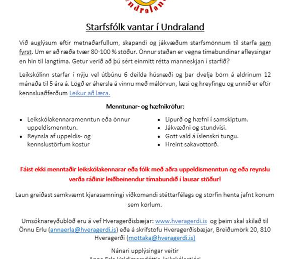 Starfsfólk vantar í Undraland