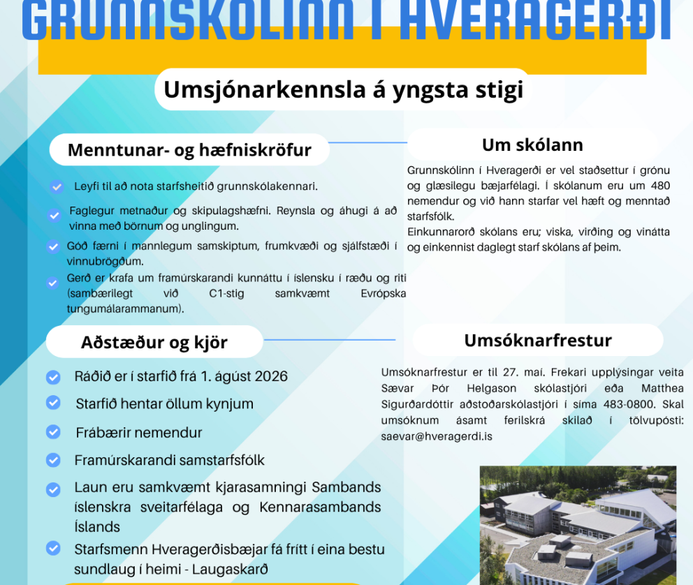 Grunnskólinn í Hveragerði óskar eftir umsjónarkennslu á yngsta stigi
