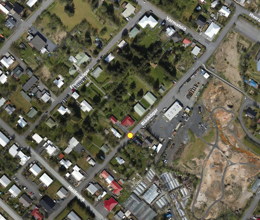 Yfirlitsmynd af verkstað við Bláskóga